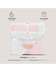 Interbaby - Coffret couverture en nid d'abeille et agneau - Rose 80x110
