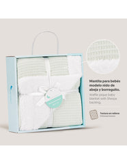 Interbaby - Coffret couverture en nid d'abeille et agneau - Mint 80x110