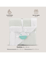 Interbaby - Coffret couverture en nid d'abeille et agneau - Mint 80x110