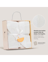 Interbaby - Coffret couverture en nid d'abeille et agneau - Beige 80x110