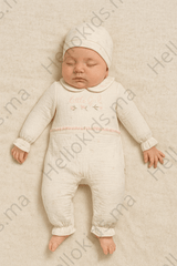 Grenouillère Rose Girl 1 bonnet coton Bio