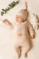 Grenouillère Hi world 1 bonnet coton