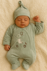 Grenouillère nounours on the road velours 1 bonnet