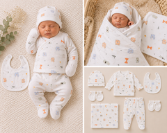 Pack naissance 5 pcs Happy animals avec 1 couverture coton