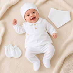Pack naissance baby boy full white classy 5 pcs coton
