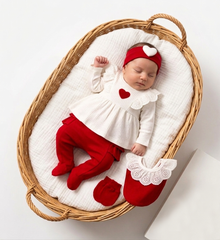 Rouge03-Pack naissance jolie cœurs white red style 5 pcs coton
