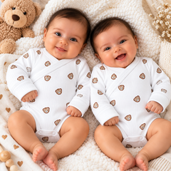 Pack de 2 bodies manches longues petits nounours  avec moufles intégrés