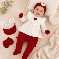 Rouge03-Pack naissance jolie cœurs white red style 5 pcs coton