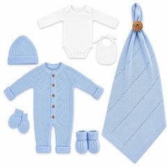 Coffret naissance tricot pack de 7 pcs K3221 - Bleu