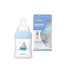 Mammia - Biberon physiologique av tétine plate 120 ml bleu Boat Delphin 0m+