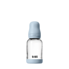 Bibs - Biberon en verre rond Sillicone 120 ml Slow flow - Baby blue 0m+
