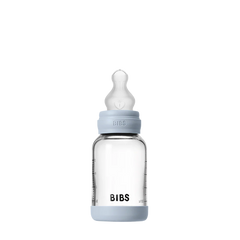 Bibs - Biberon en verre rond Sillicone 120 ml Slow flow - Baby blue 0m+