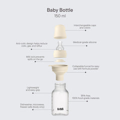 Bibs - Biberon rond Silicone 150 ml slow flow - Baby blue 0m+