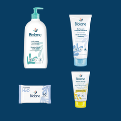 Biolane Valisette bebe (Gel lavant, lait corps, crème change + lingettes)
