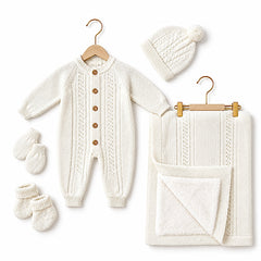 Pack naissance girly tricot avec couverture molletonnée full blanc ecru