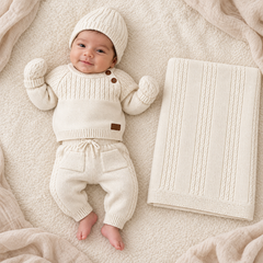 Pack naissance tricot 5 pcs full blanc ecru