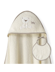 Interbaby - Coffret Cape de bain 1 bavoir 1mx1m Mod oso Lazo Beige 100x100 cm