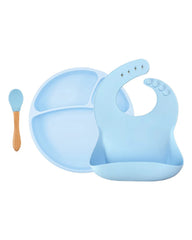 Coffret repas assiette Bavoir Cuillère – Bleu by minikoioi