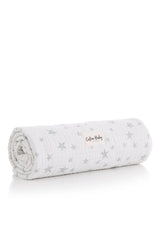 Couverture réversible en mousseline jacquard 4 épaisseurs – Motif étoiles Mint (110 x 110 cm) 0m+
