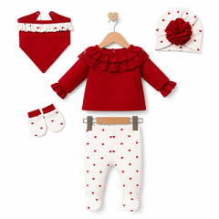 Pack naissance col froufrou full red white full Love 5 pcs coton