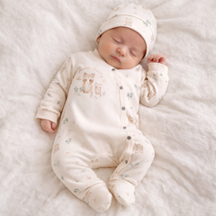 Grenouillère Raccon Family unisexe 1 bonnet coton bio