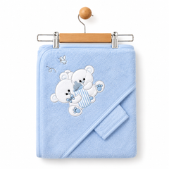 Cape de bain nounours family avec 1 gant 75x80 cm - 0m+