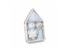Interbaby - Coffret ensemble (Peluche + couverture 80x110cm + Doudou) Bleu