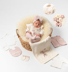 Coffret naissance bouquet fleury classy girl 10 pcs coton