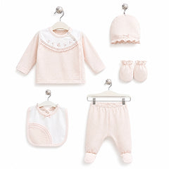 Coffret naissance Fashion girl motifs sur col 5 pcs coton