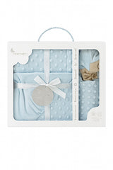 Coffret Couverture en velours 80x110 cm + Doudou interbaby - Bleu