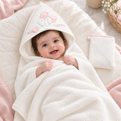 Cape de bain Be Happy avec 1 gant 77x90 cm - 0m+ Saumon white