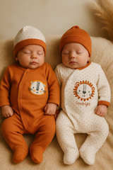 Pack Matchy Chatons 2 Grenouillères 2 Bonnets orange coton