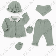 Pack naissance uni froufrouté effet lin très leger 5 pcs