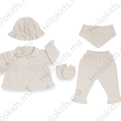 Pack naissance uni froufrouté effet lin très leger 5 pcs