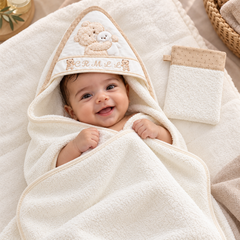 Cape de bain Nounours Love avec 1 gant 77x90 cm unisexe 0m+