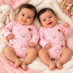 Pack de 2 bodies manches longues big nounours Rose avec moufles intégrés