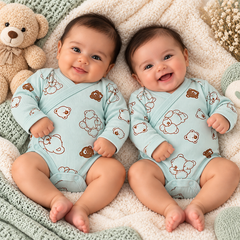 Pack de 2 bodies manches longues big nounours Mint avec moufles intégrés