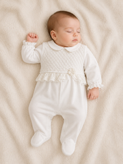 Grenouillère classy full white avec froufrou coton