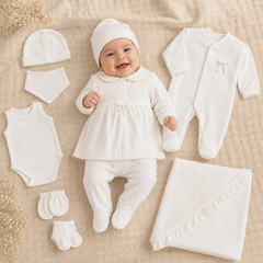 Coffret 10 pcs jolie noeud centré coton bio full white
