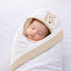 Cape de bain nounours happy 1 gant 80x90 cm