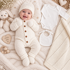 Coffret naissance tricot pack de 7 pcs K3221 - Ekru