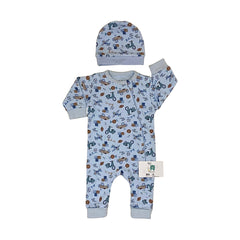 Grenouillère Boy Style 1 bonnet coton bleu