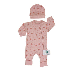 Grenouillère fleury full rose 1 bonnet coton