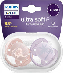 Lot de 2 sucettes Ultra Soft 0-6 mois Girly - Philips Avent