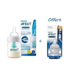 Pack Avent Biberon anti colic 125 ML 0m+ avec 2 tétines 6mois+ offertes