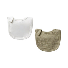 Pack de 2 bavoirs unis unisexe coton blanc kaki 0m+