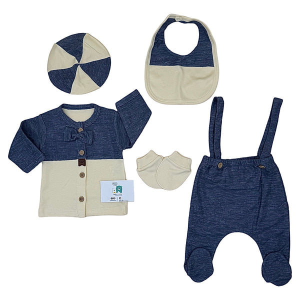 Pack naissance salopette pull berret 5 pcs - Bleu beige