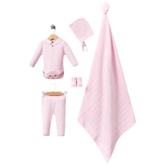 Coffret triko haut avec attache bas bonnet chaussons couverture 5 pcs