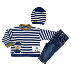 Tenue bear winter pull rayé avec bonnet + jean