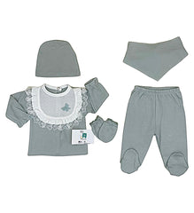 Pack naissance jolie fleur sur col 5 pcs coton